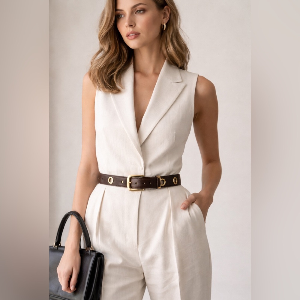 Vintage Jil Sander Brown Leather Belt Gold Hardware Minimalist women xs-small - Picture 2 of 9
